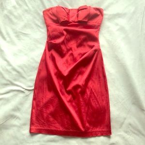 Red Satin Strapless Bow Dress